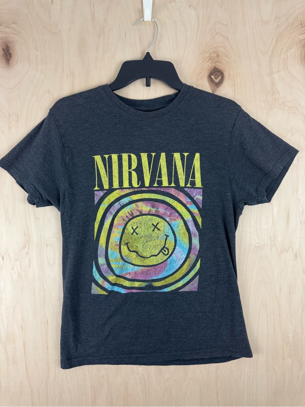 NIRVANA charcoal grey t-shirt smiley face tie dye size s